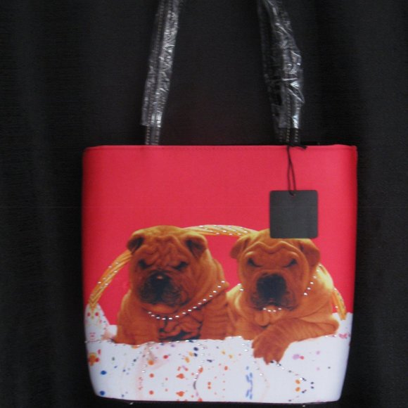 Jeweled Red Shar Pei puppy dogs photo purse tote - Picture 1 of 7